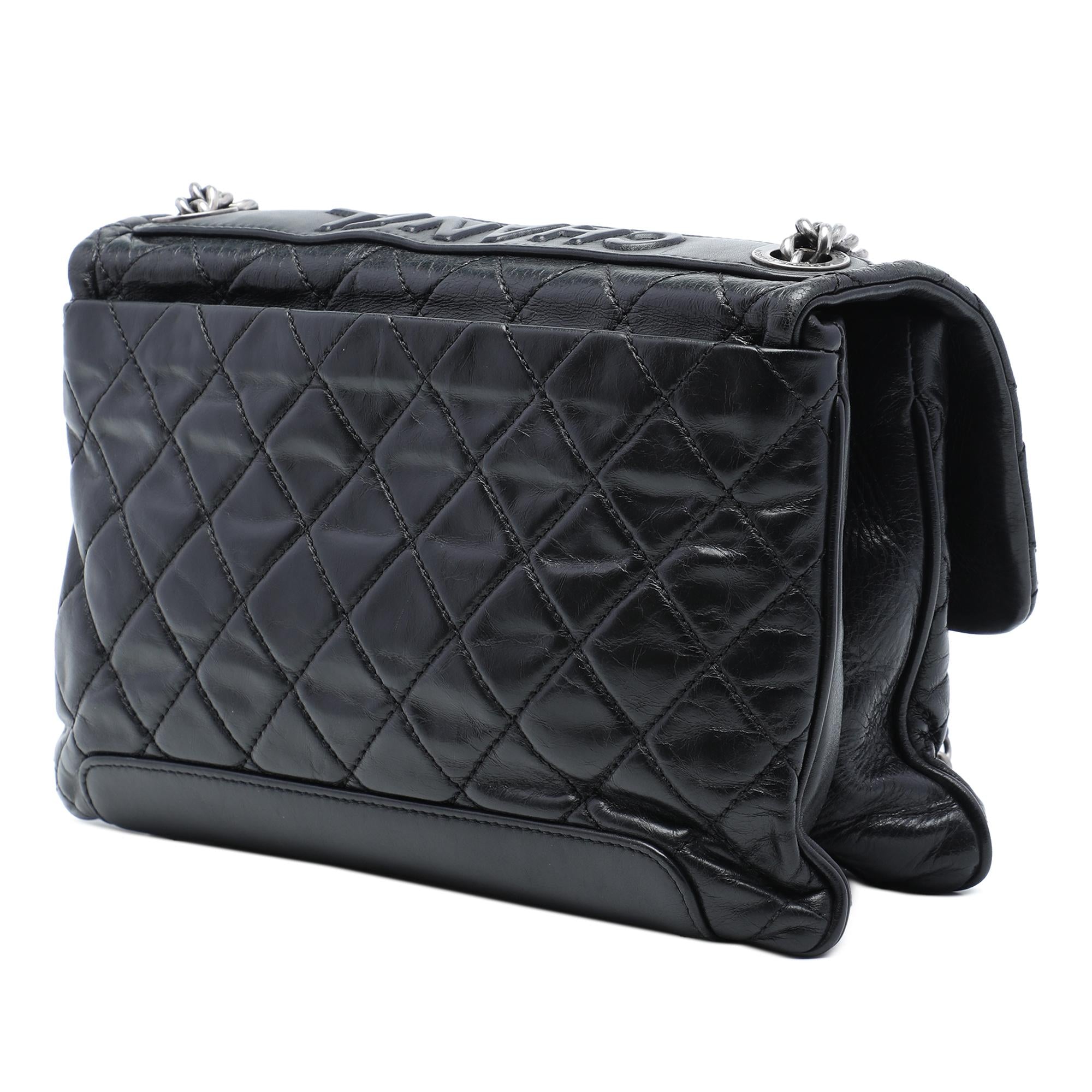 Chanel Quilted Aged Calfskin Logo Accordion Flap