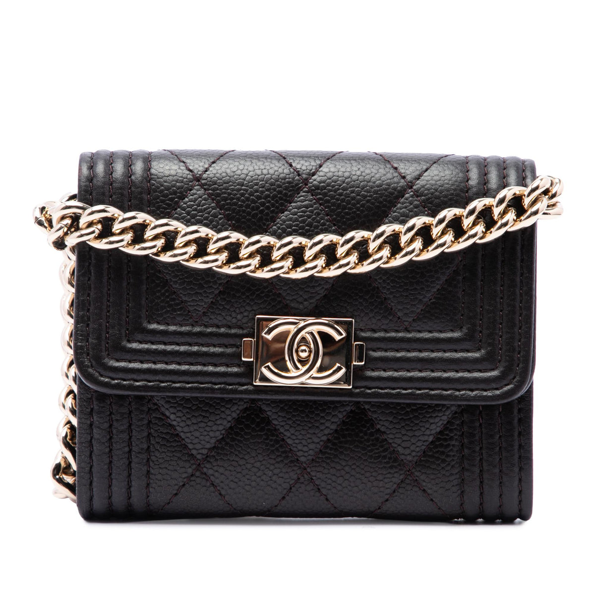 Chanel Quilted Caviar Boy Card Holder with Chain