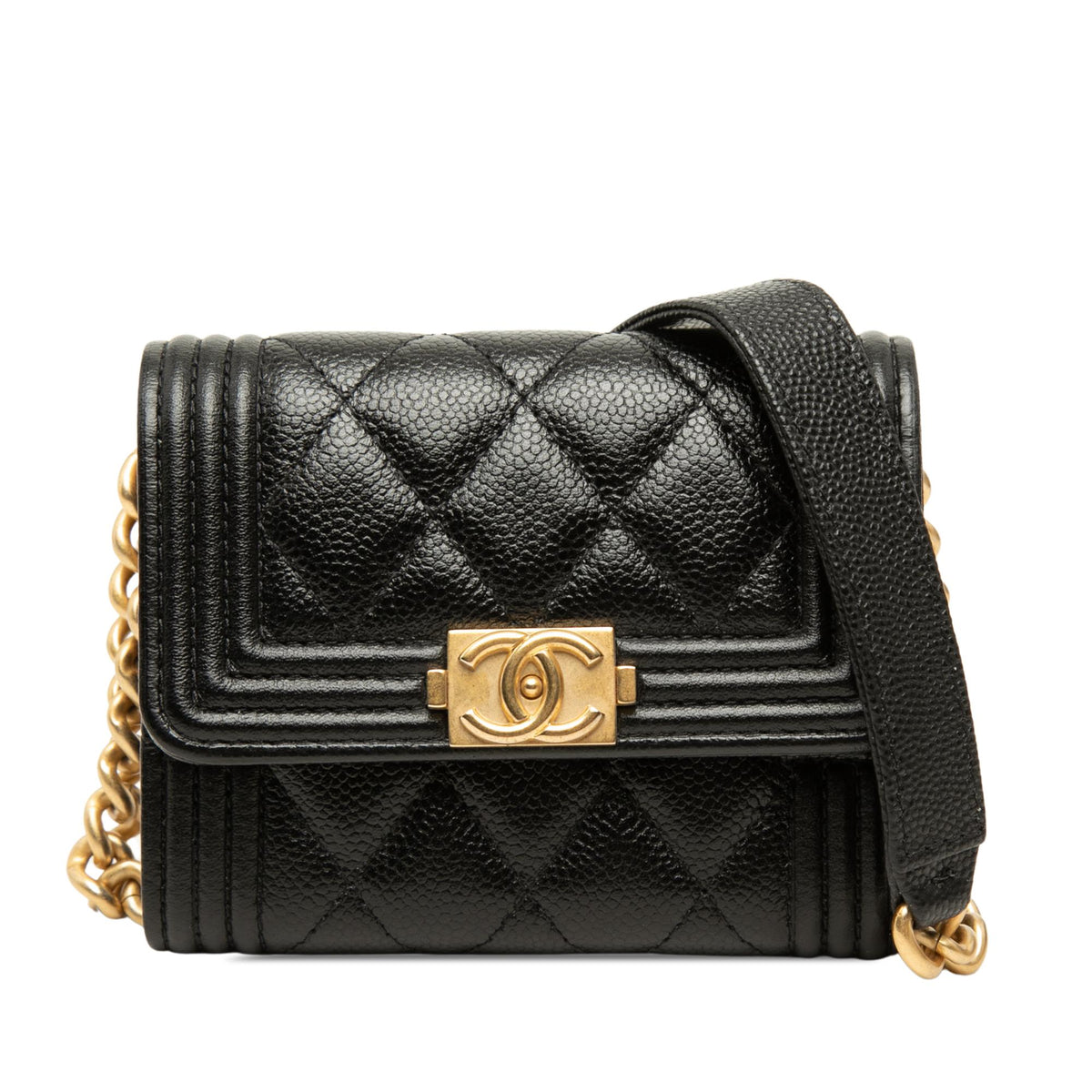 Chanel Quilted Caviar Boy Card Holder with Chain