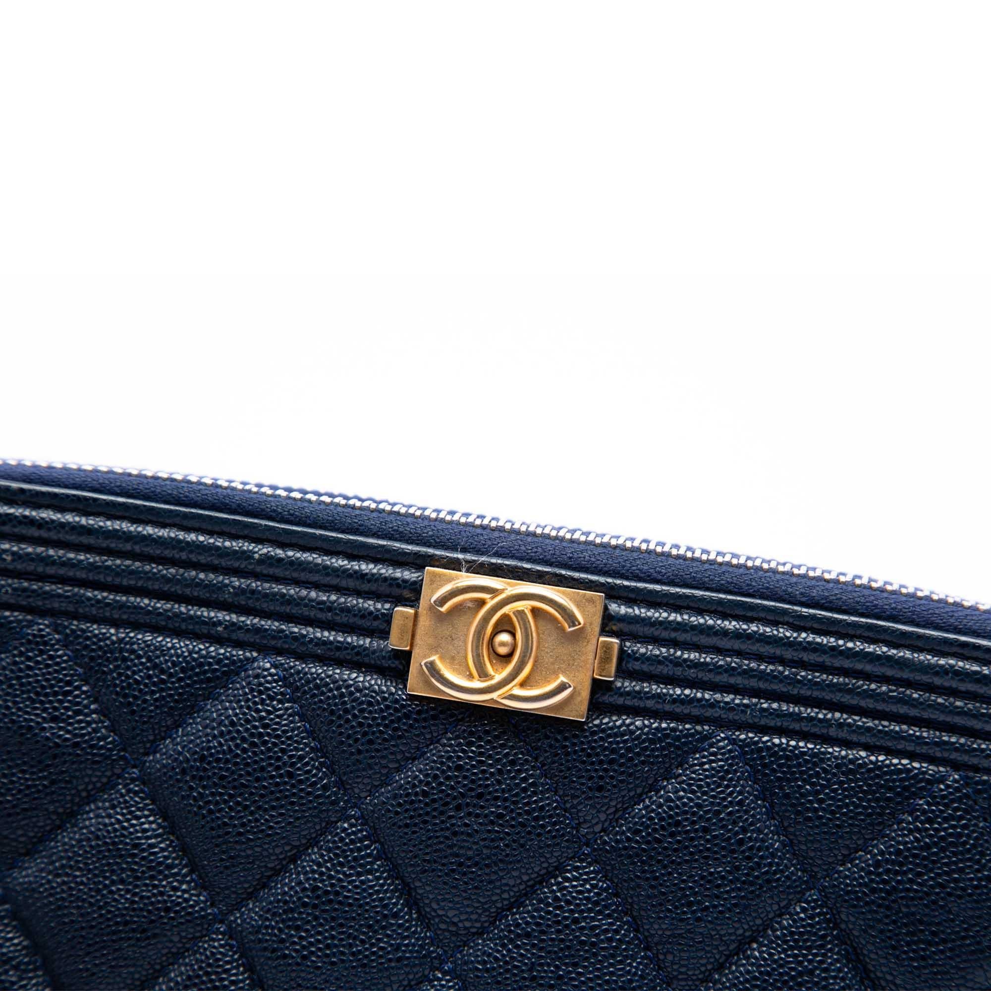 Chanel Quilted Caviar Boy Double Zip Wallet On Chain
