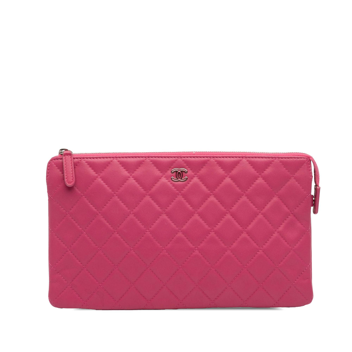 Chanel Quilted Caviar CC Enamel Double Zip Clutch