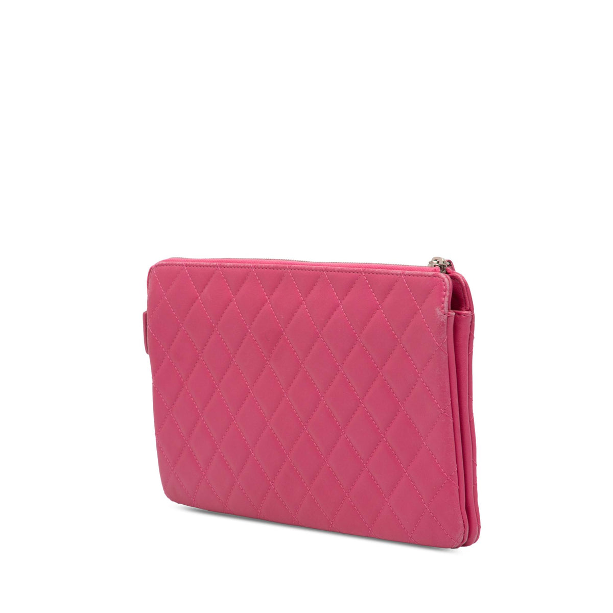 Chanel Quilted Caviar CC Enamel Double Zip Clutch