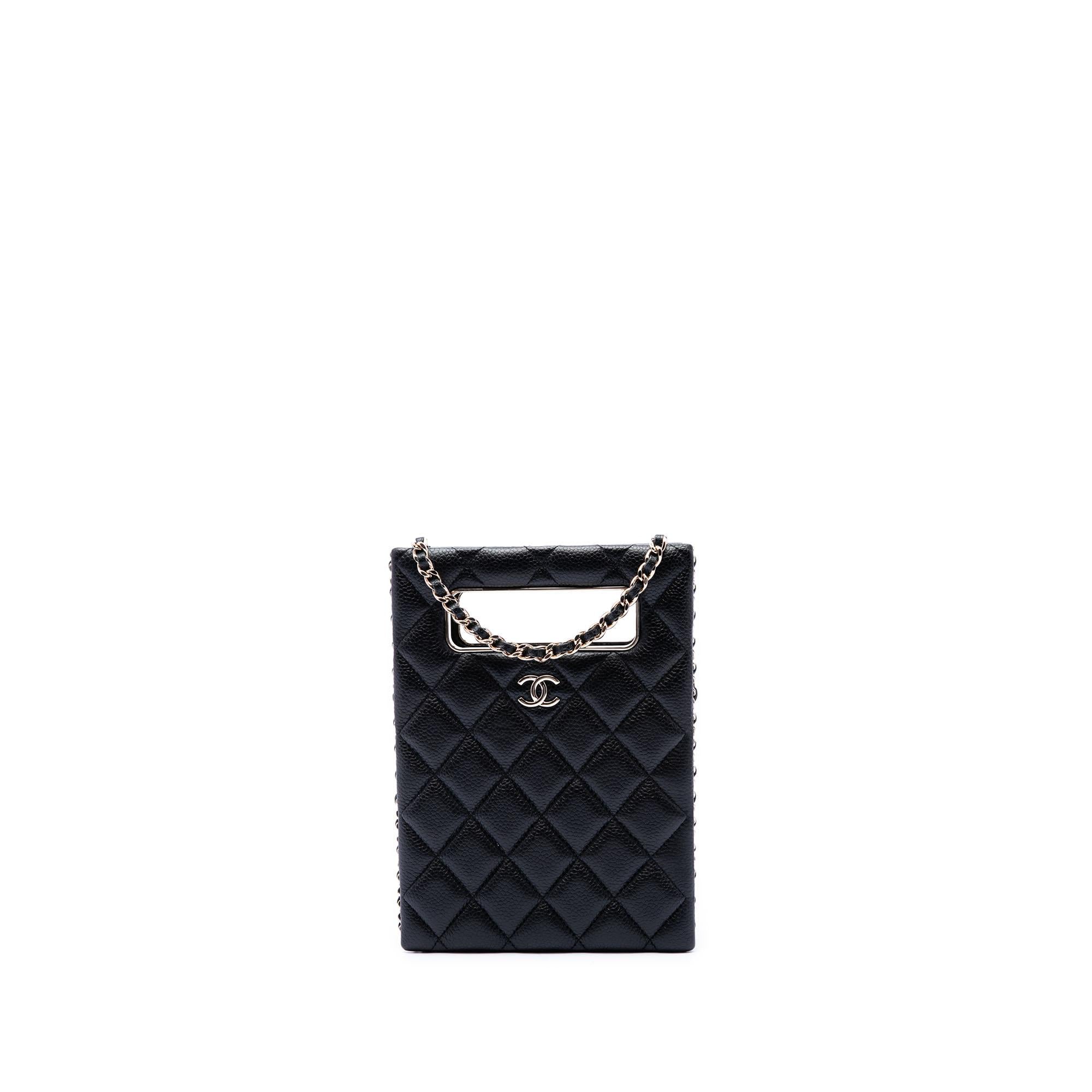 Chanel Quilted Caviar Chain Around Cut Out Evening Box Bag