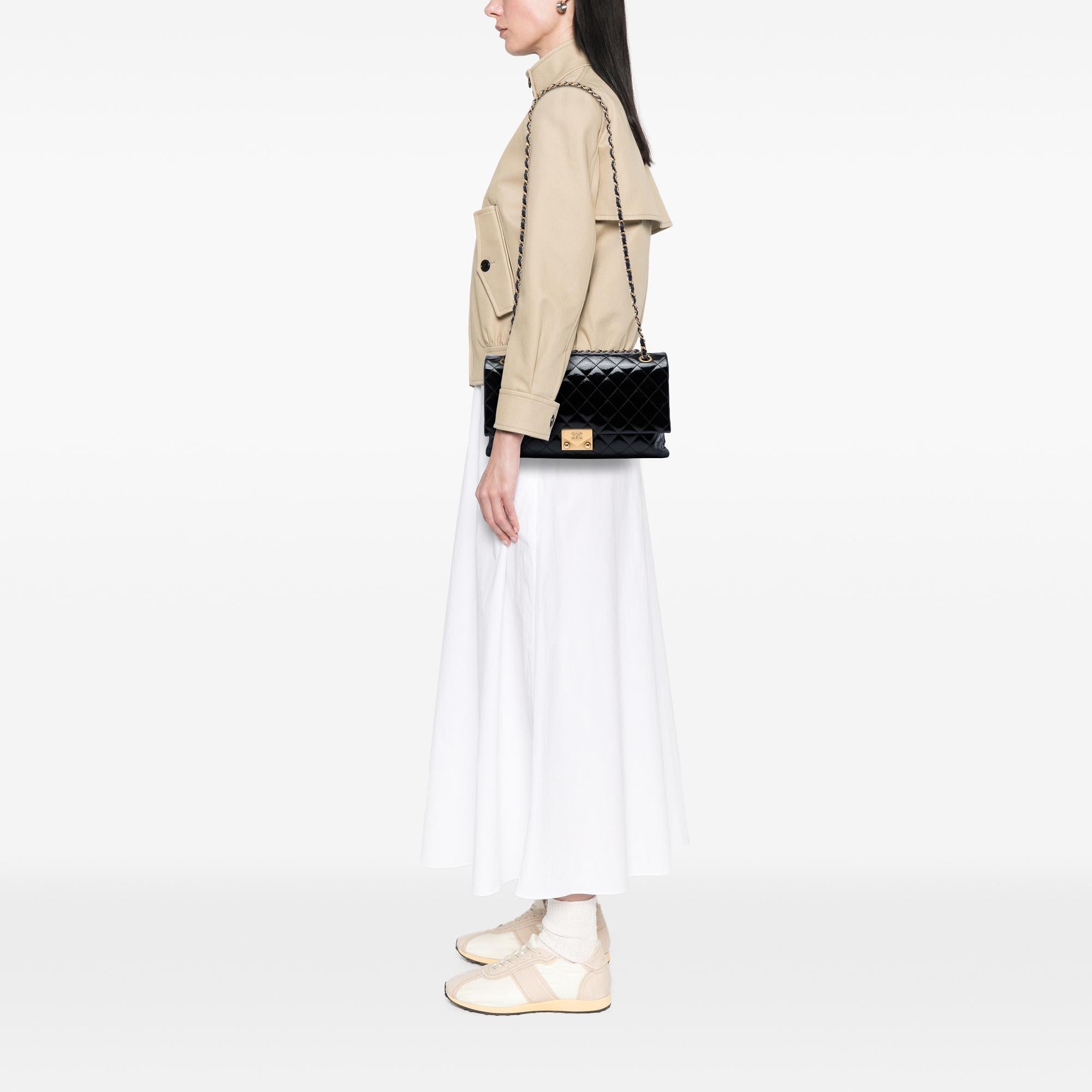 Chanel Quilted Crinkled Patent Pagoda Accordion Flap