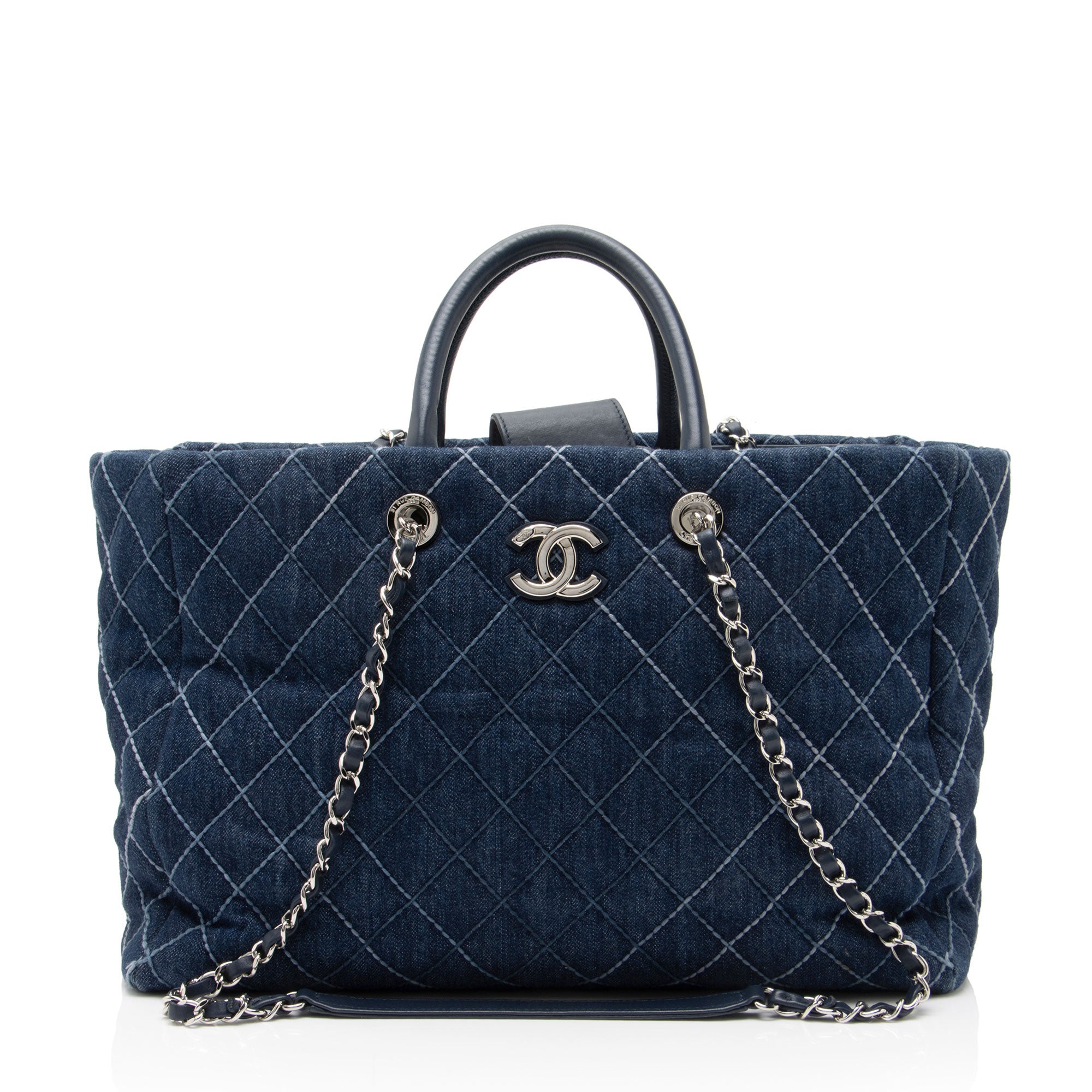 Chanel Quilted Denim Coco Handle Shopping Tote