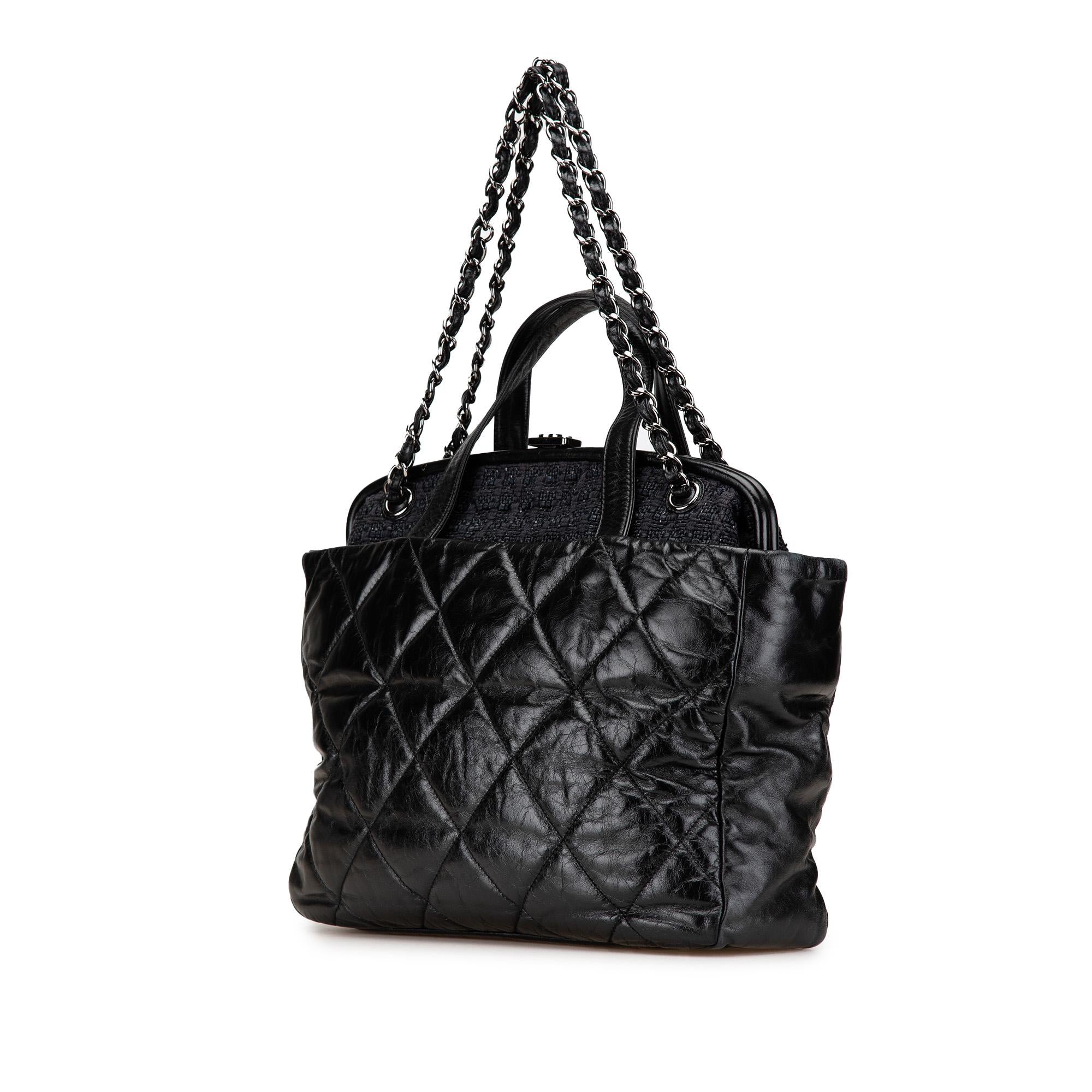 Chanel Quilted Glazed Calfskin and Tweed Portobello Frame Satchel