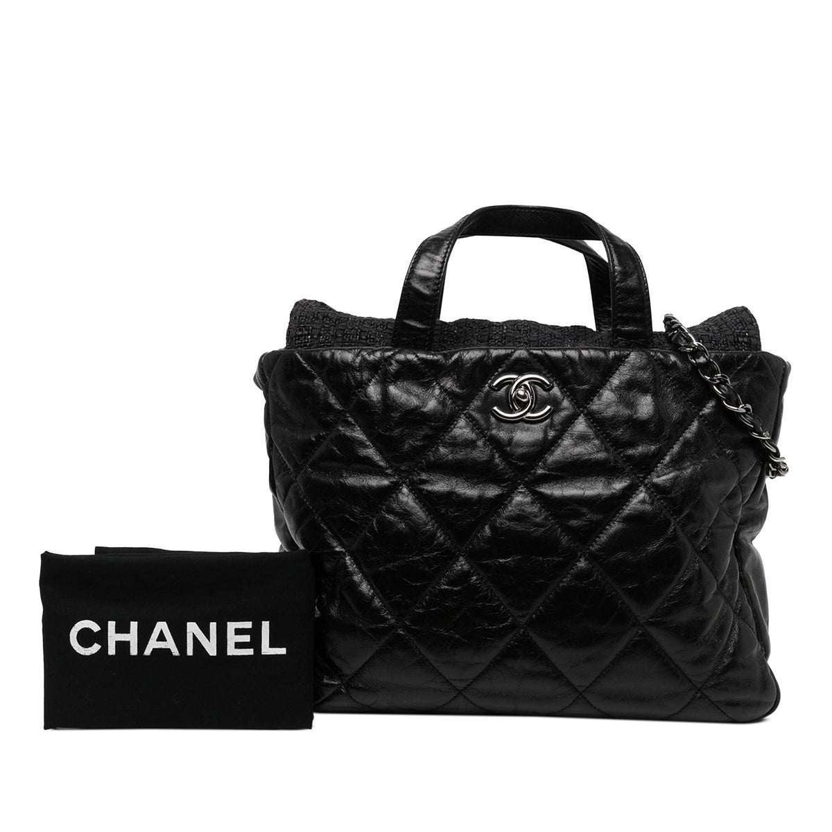 Chanel Quilted Glazed Calfskin and Tweed Portobello Tote