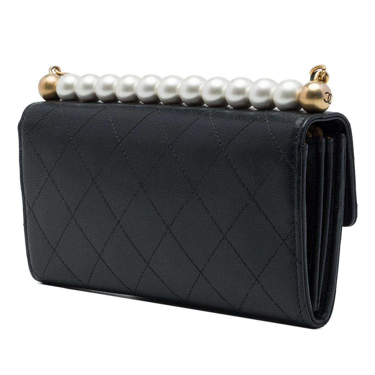 Chanel Quilted Goatskin Chic Pearls Clutch with Chain