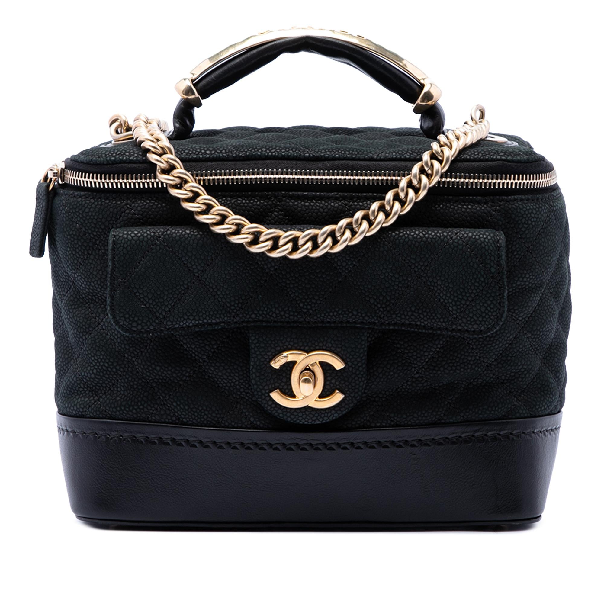 Chanel Quilted Iridescent Caviar Globe Trotter Vanity with Chain