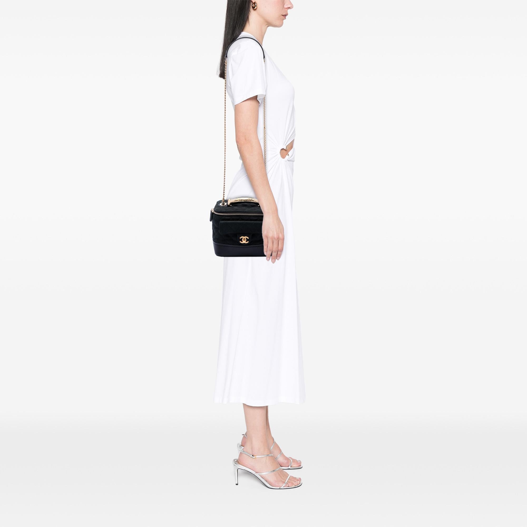 Chanel Quilted Iridescent Caviar Globe Trotter Vanity with Chain
