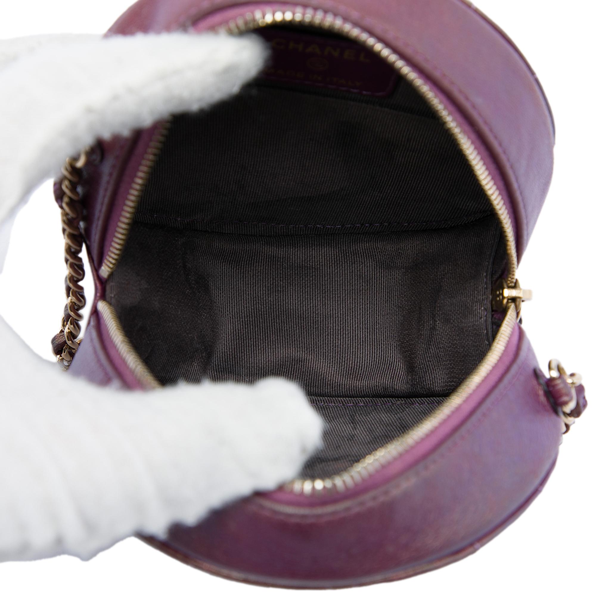 Chanel Quilted Iridescent Lambskin Round Clutch With Chain