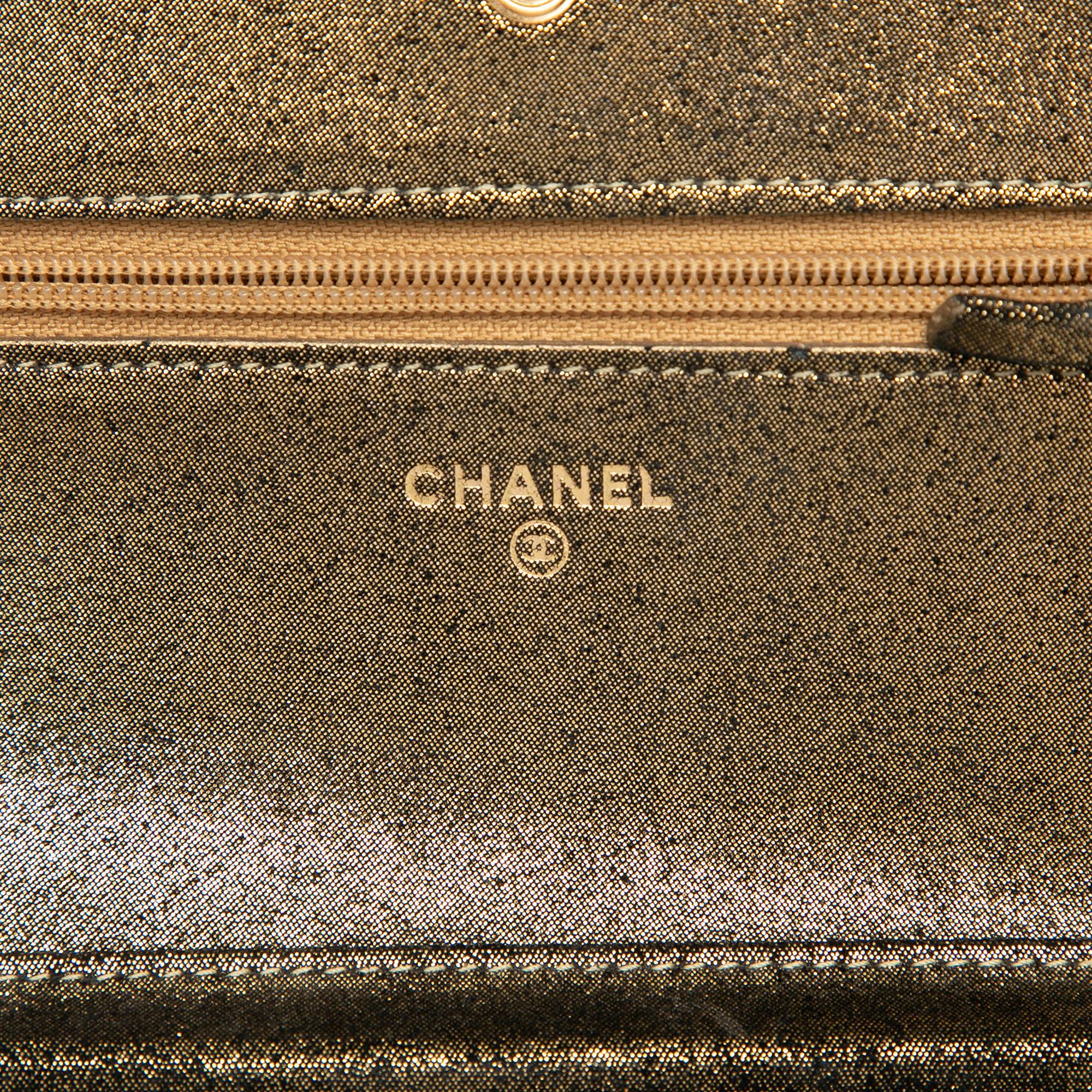 Chanel Quilted Iridescent Lambskin Tartan Button Wallet On Chain