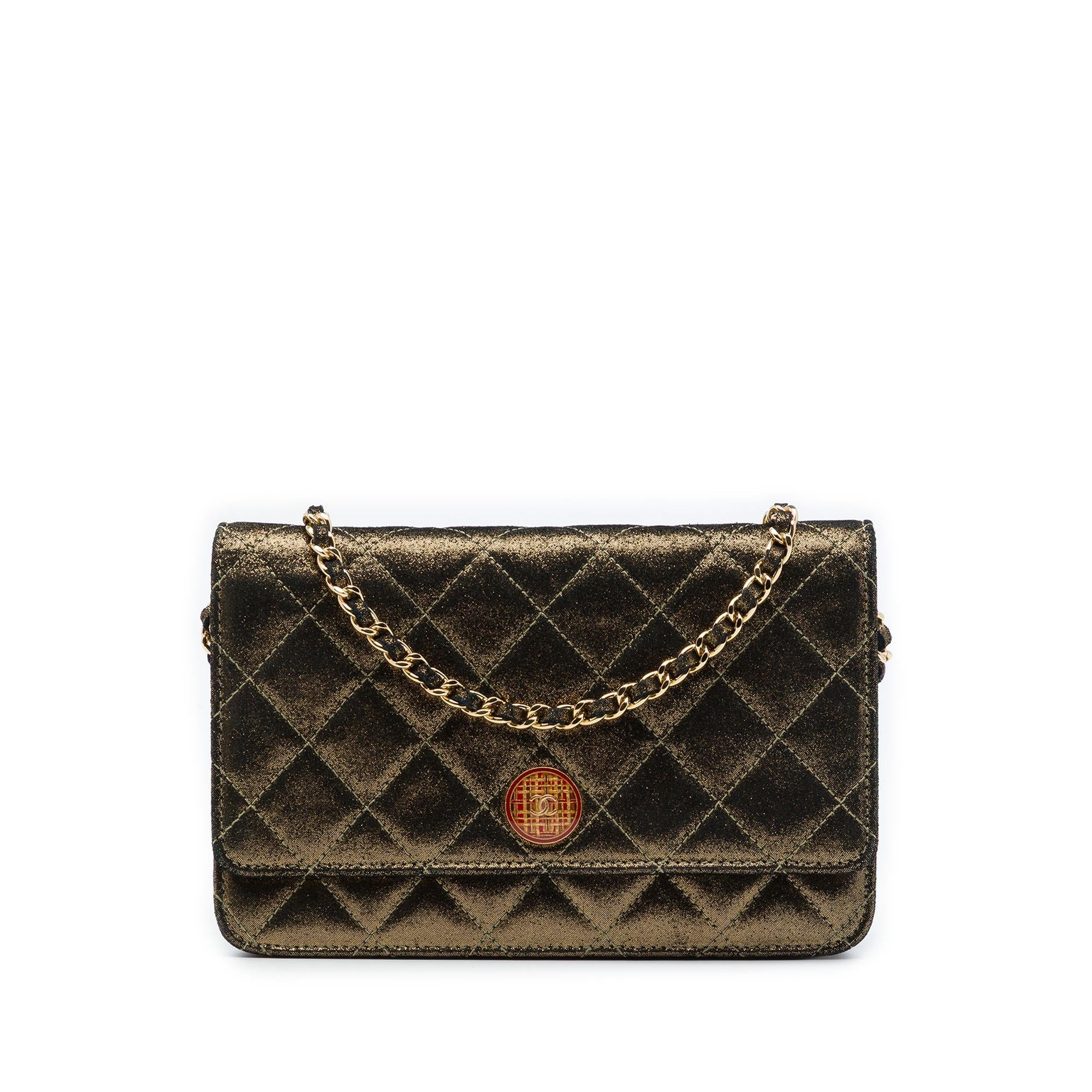 Chanel Quilted Iridescent Lambskin Tartan Button Wallet On Chain
