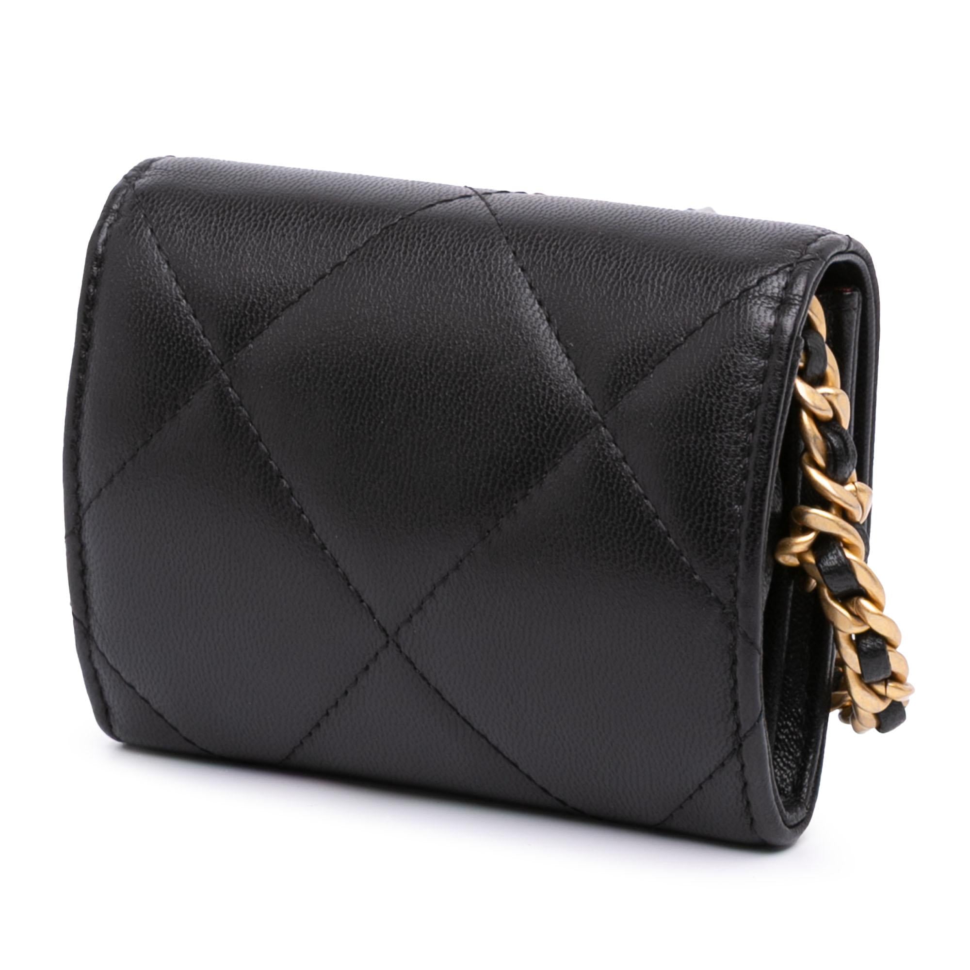 Chanel Quilted Lambskin 19 Flap Coin Purse With Chain