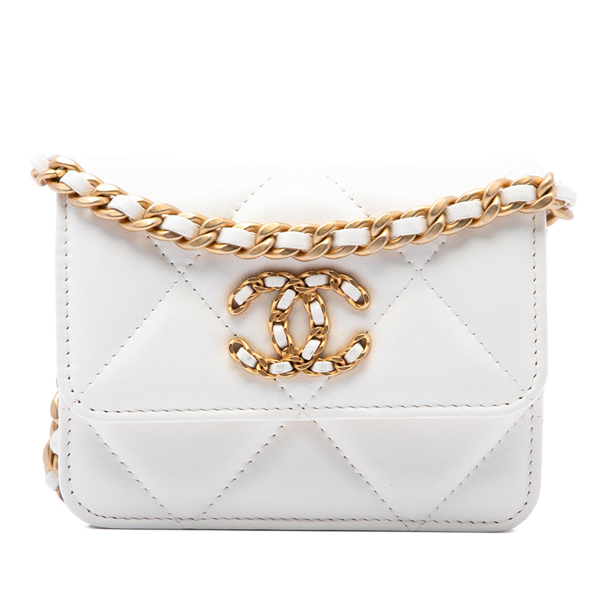 Chanel Quilted Lambskin 19 Flap Coin Purse With Chain