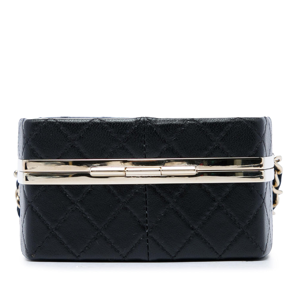 Chanel Quilted Lambskin Make Up Box Clutch With Chain