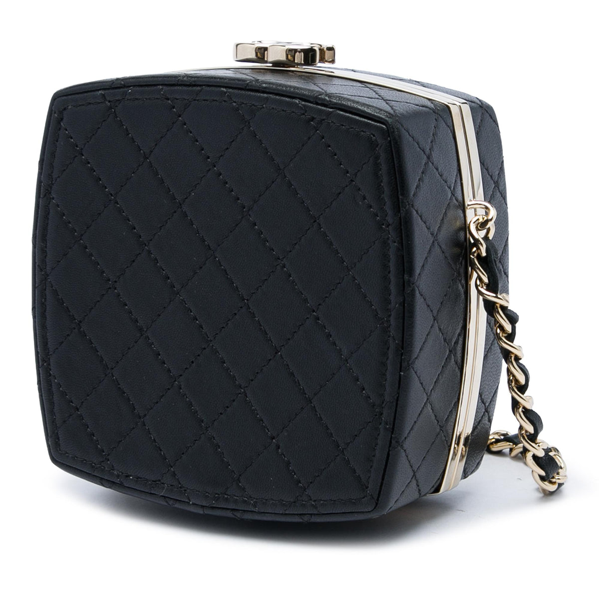 Chanel Quilted Lambskin Make Up Box Clutch With Chain