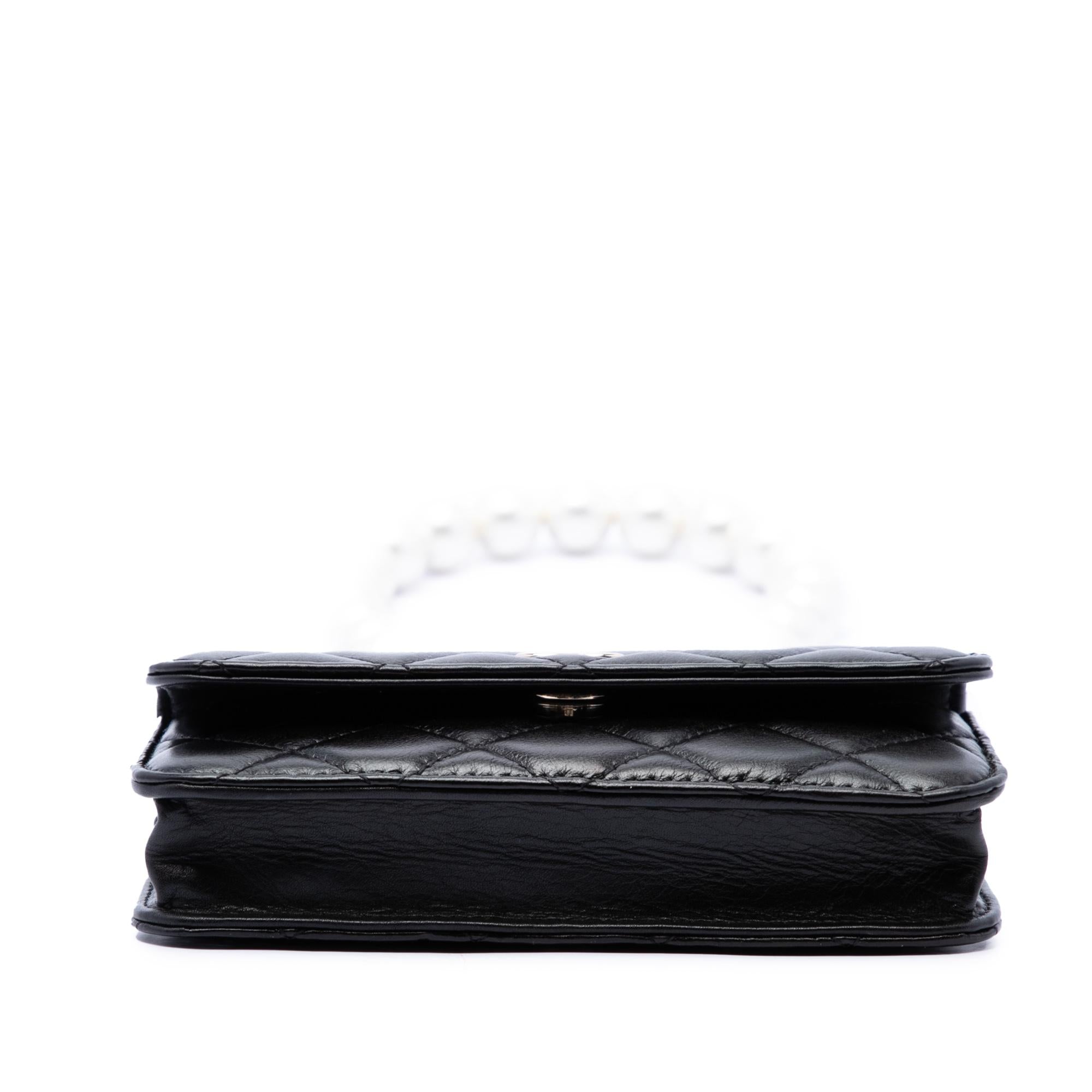 Chanel Quilted Lambskin Maxi Pearls Clutch With Chain