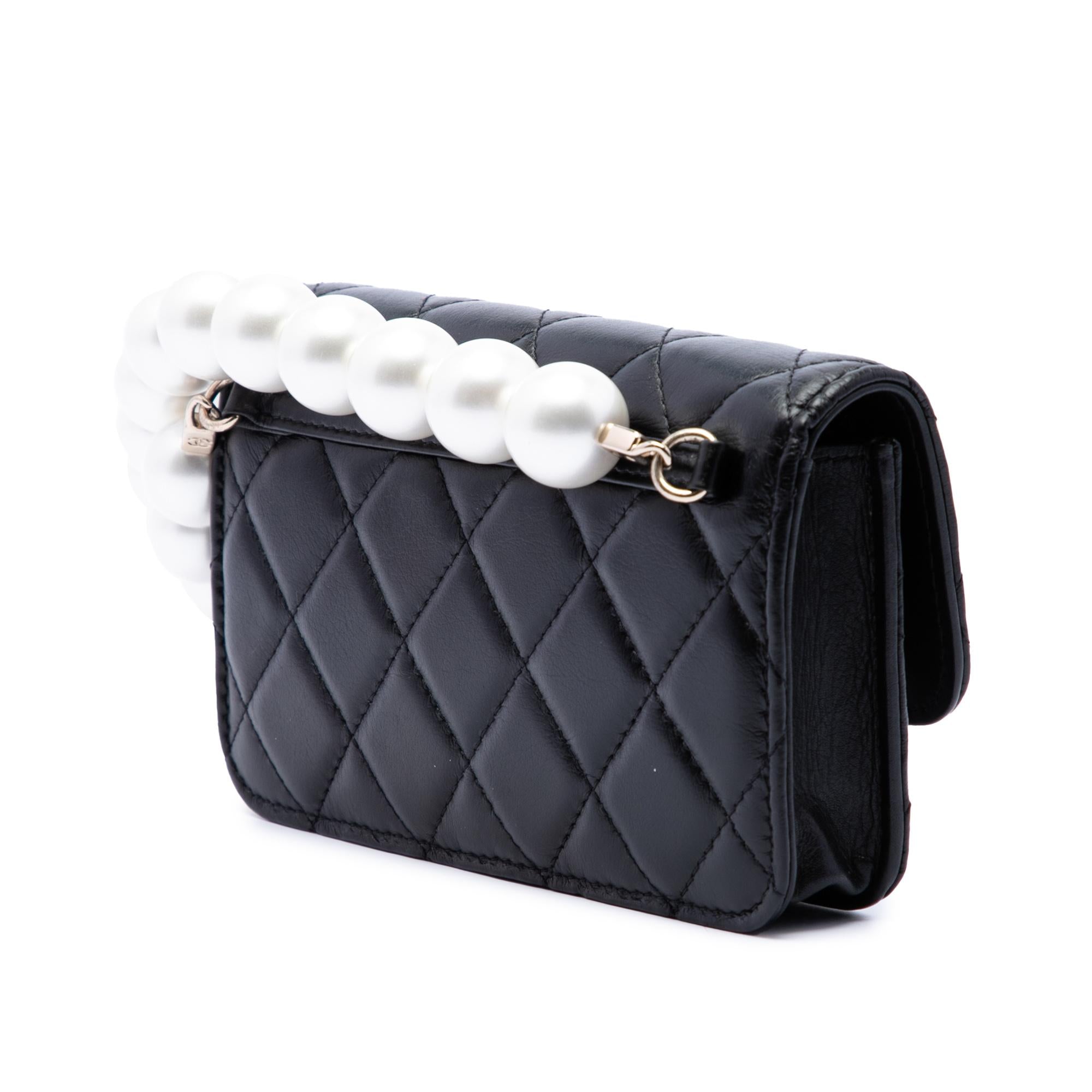 Chanel Quilted Lambskin Maxi Pearls Clutch With Chain