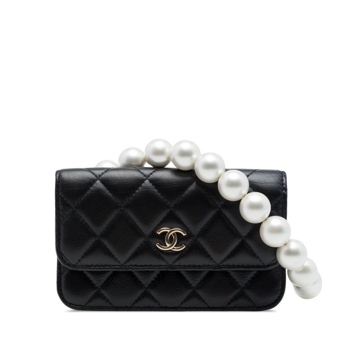 Chanel Quilted Lambskin Maxi Pearls Clutch With Chain