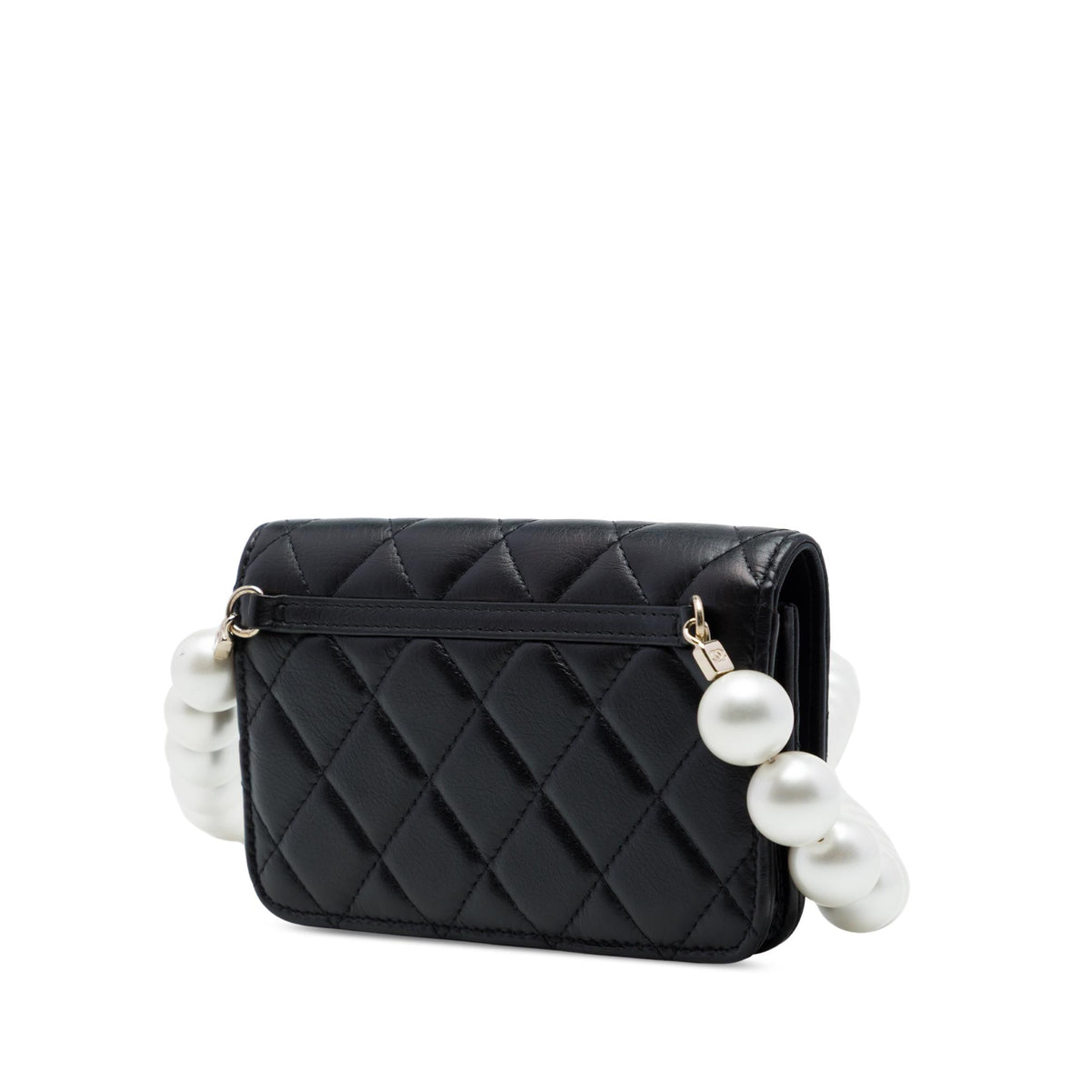 Chanel Quilted Lambskin Maxi Pearls Clutch With Chain