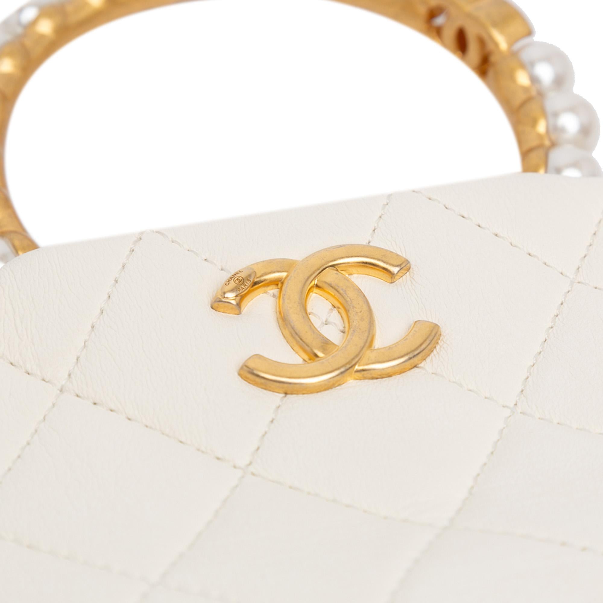 Chanel Quilted Lambskin Pearl Crown Handle Clutch Bag