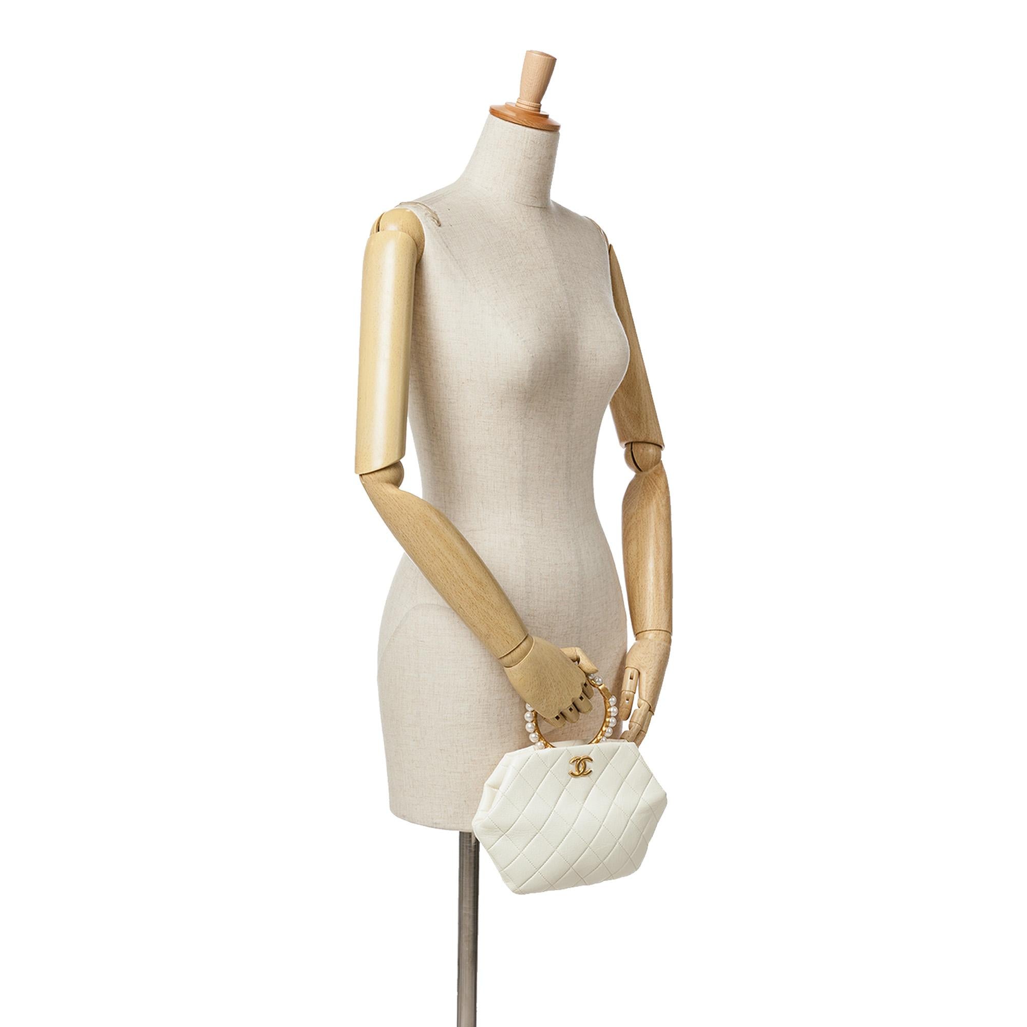 Chanel Quilted Lambskin Pearl Crown Handle Clutch Bag