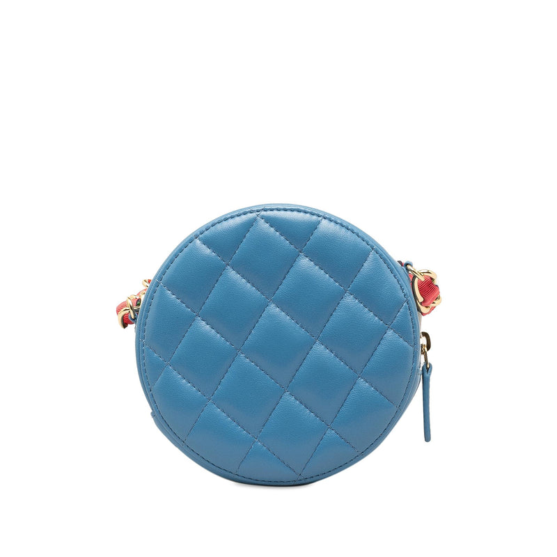 Chanel Quilted Lambskin Ribbon Round Clutch With Chain (SHG-fknQGN)