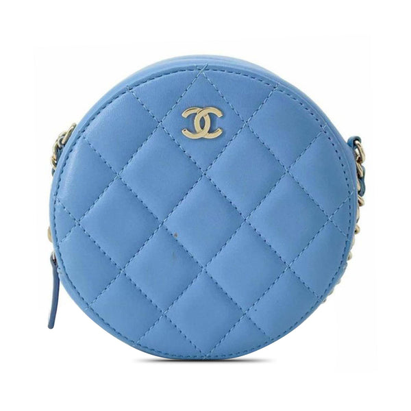Chanel Quilted Lambskin Round Clutch with Chain (SHG-a9yAVi)