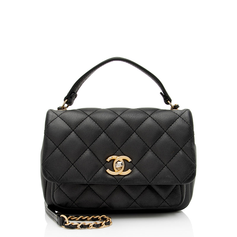 Chanel Flap Bag Top Handle Quilted Lambskin Gold-tone Small Black