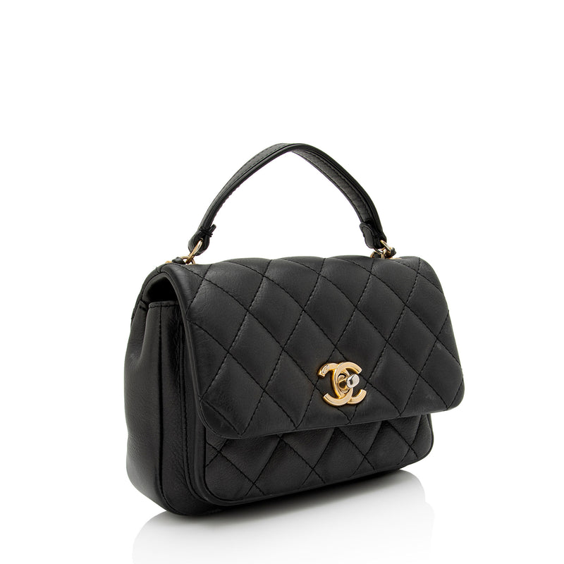 Chanel Crumpled Lambskin Quilted Mini CC Links Top Handle Flap Black
