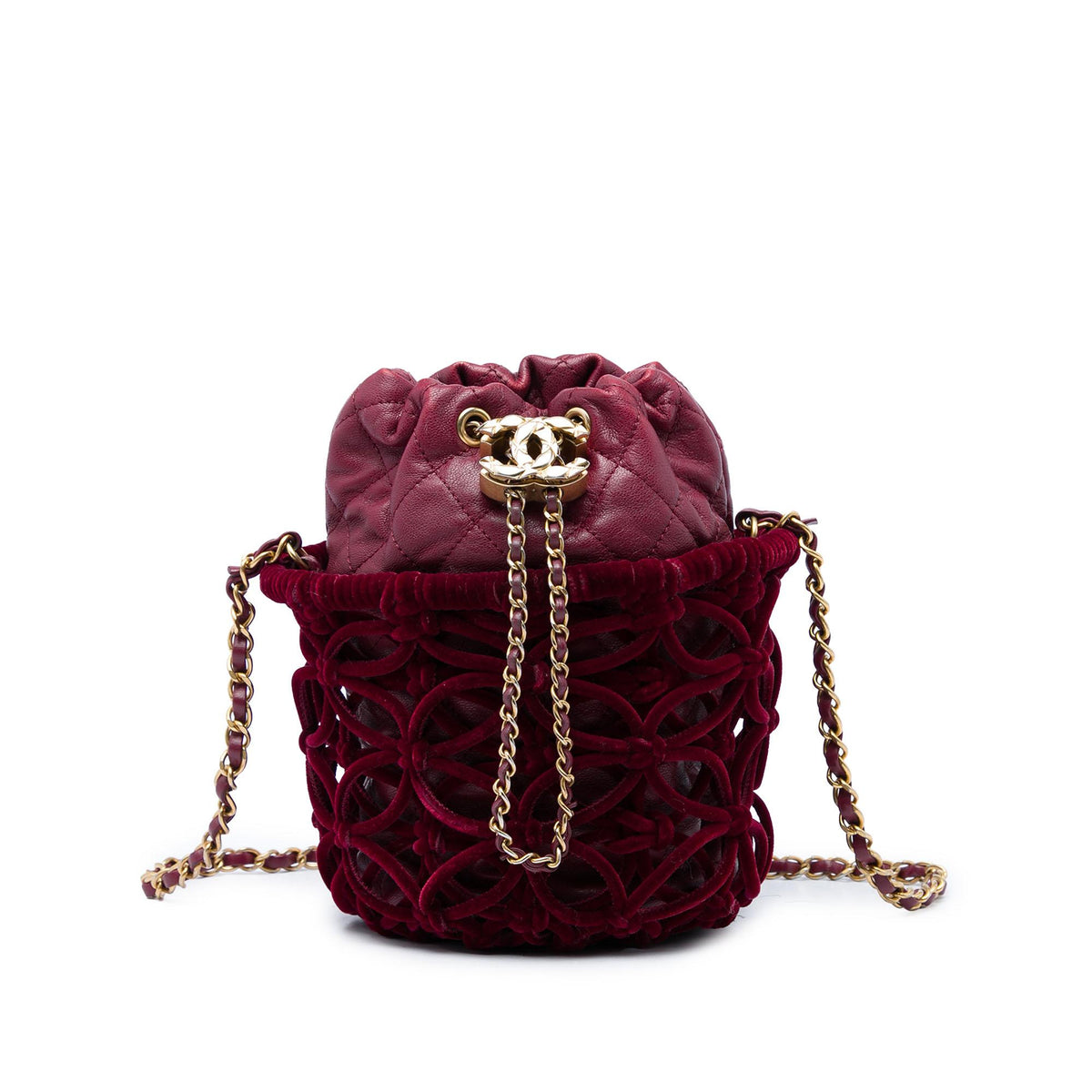 Chanel Quilted Lambskin and Braided Velvet Drawstring Bucket Bag