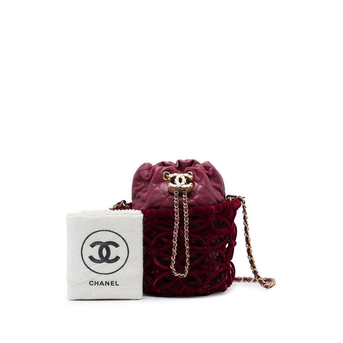 Chanel Quilted Lambskin and Braided Velvet Drawstring Bucket Bag