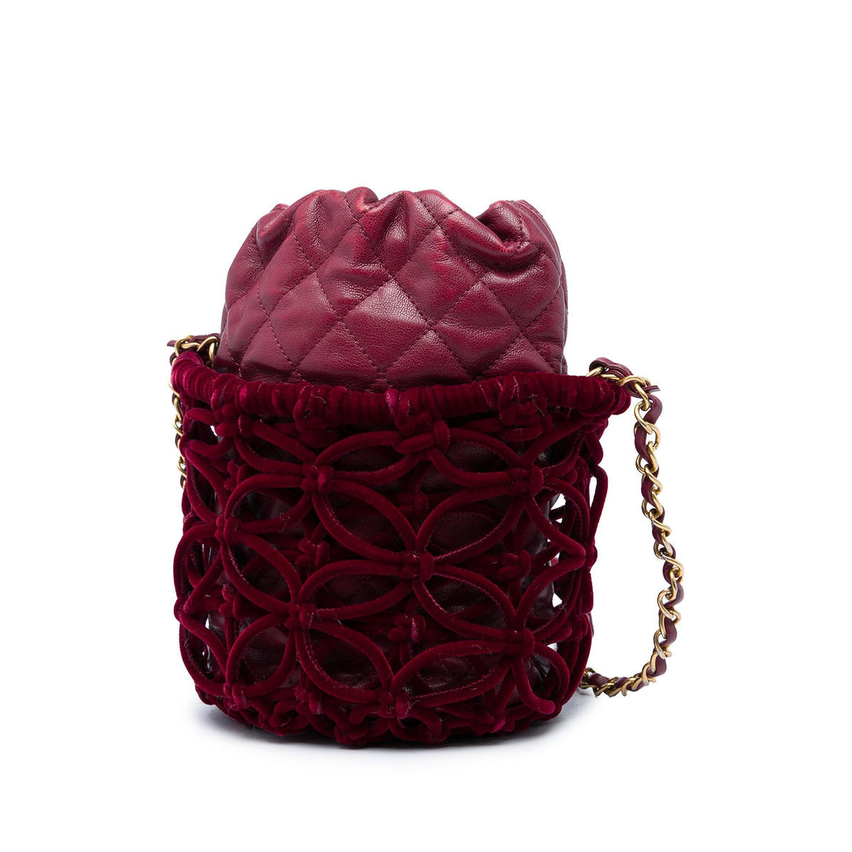 Chanel Quilted Lambskin and Braided Velvet Drawstring Bucket Bag