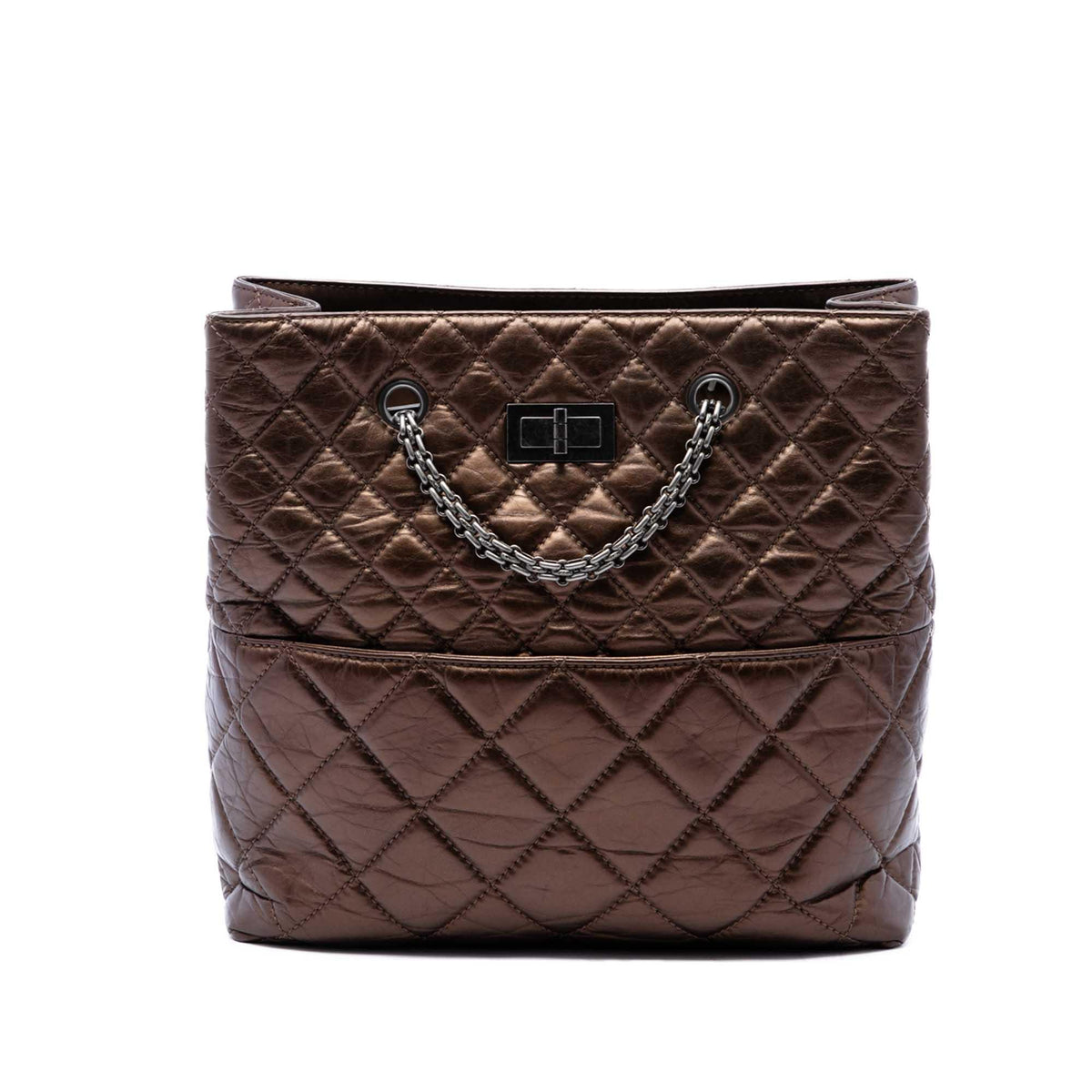 Chanel Quilted Metallic Aged Calfskin Reissue 2.55 Tote