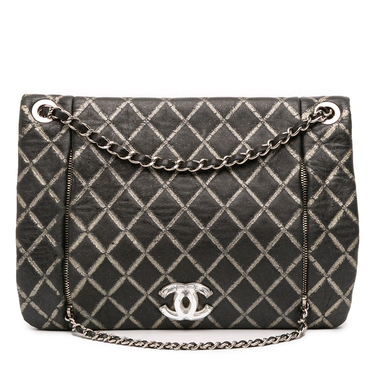 Chanel Quilted Metallic Distressed Lambskin CC Crystal Flap