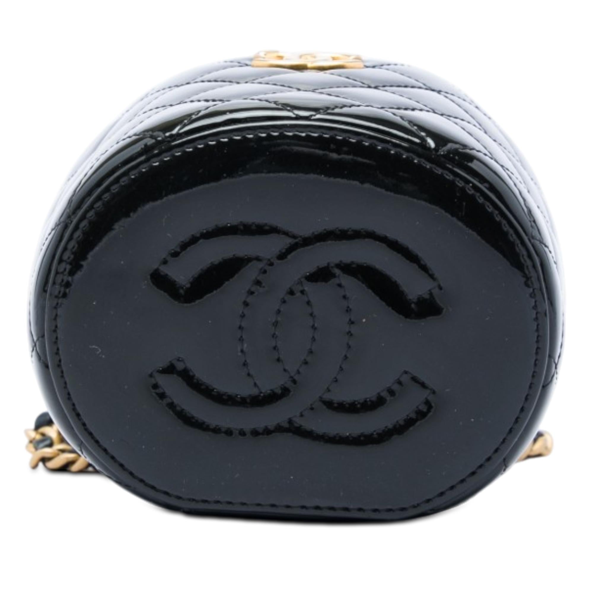 Chanel Quilted Patent Afternoon Tea Top Handle Vanity Case with Chain