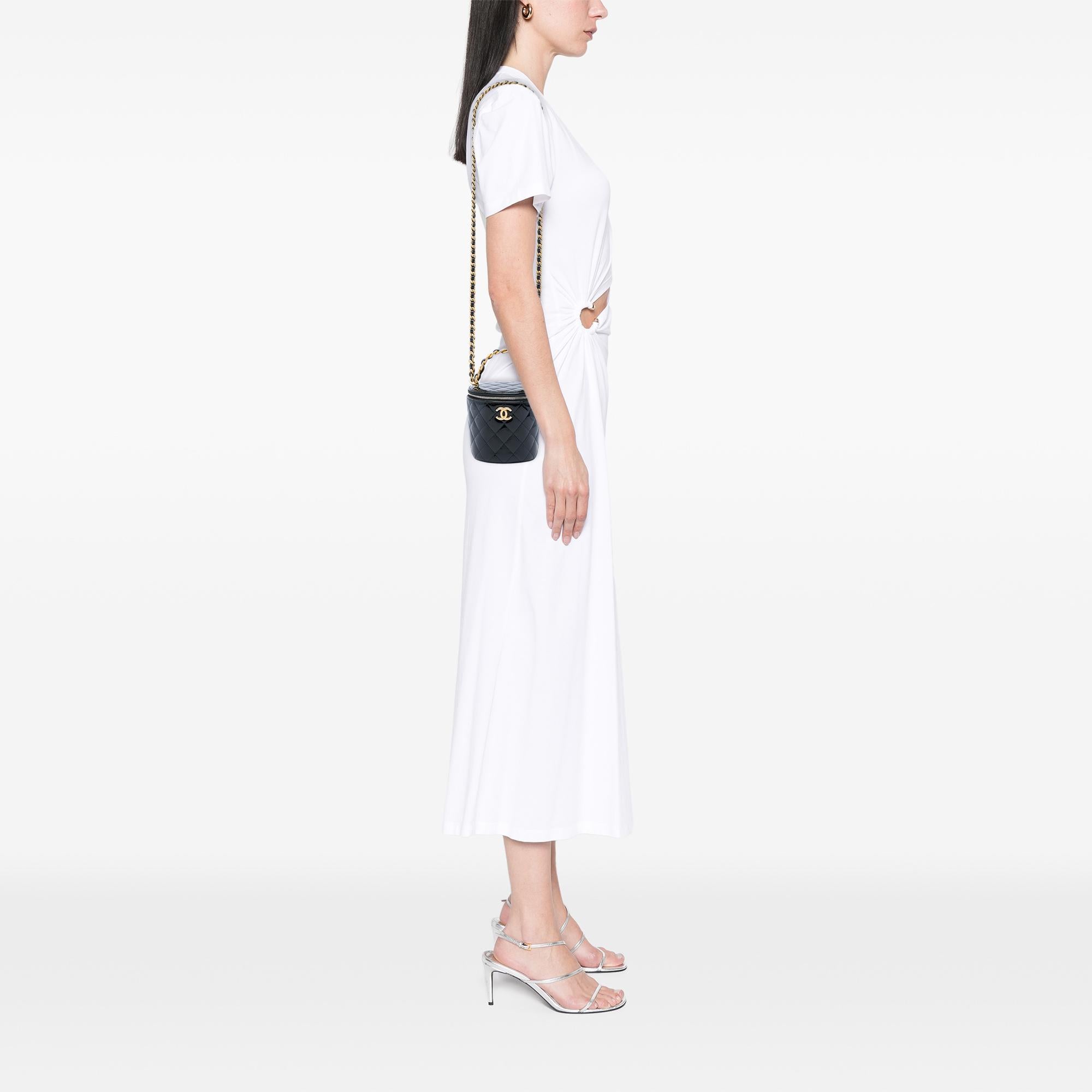 Chanel Quilted Patent Afternoon Tea Top Handle Vanity Case with Chain