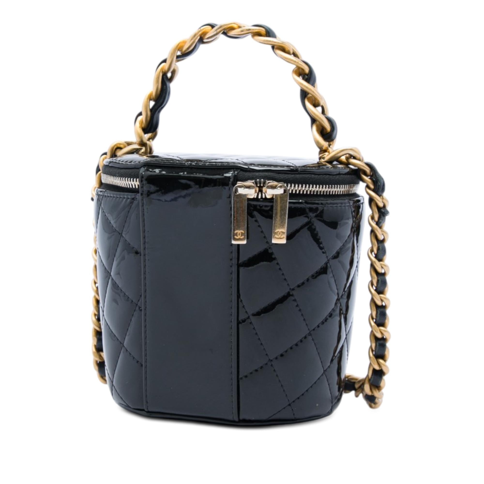 Chanel Quilted Patent Afternoon Tea Top Handle Vanity Case with Chain