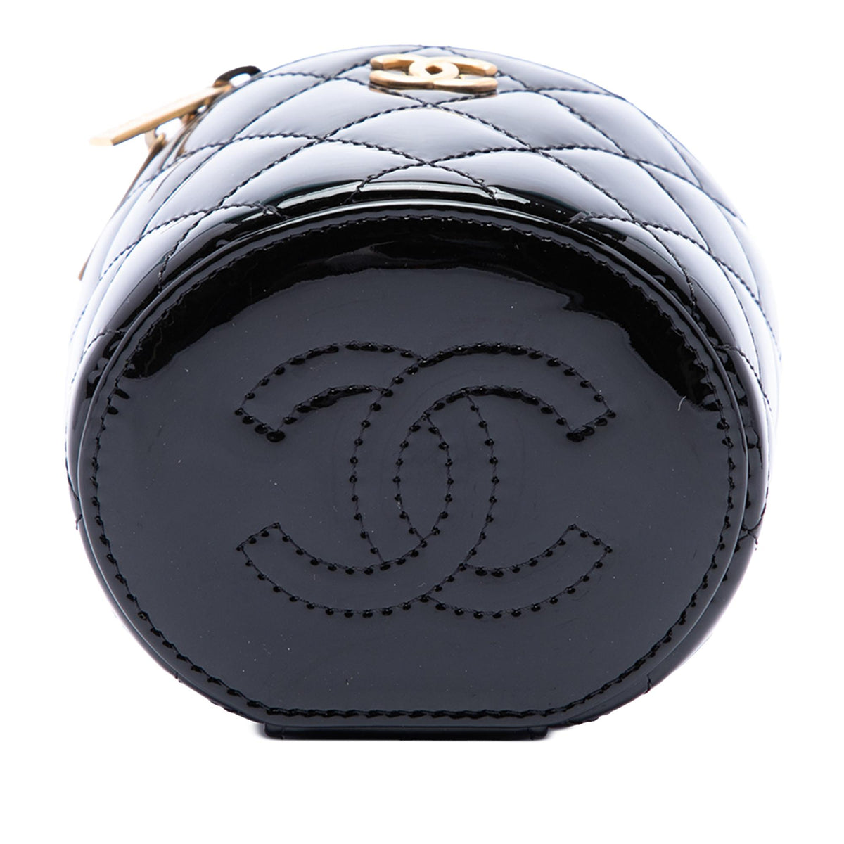 Chanel Quilted Patent Afternoon Tea Top Handle Vanity Case with Chain