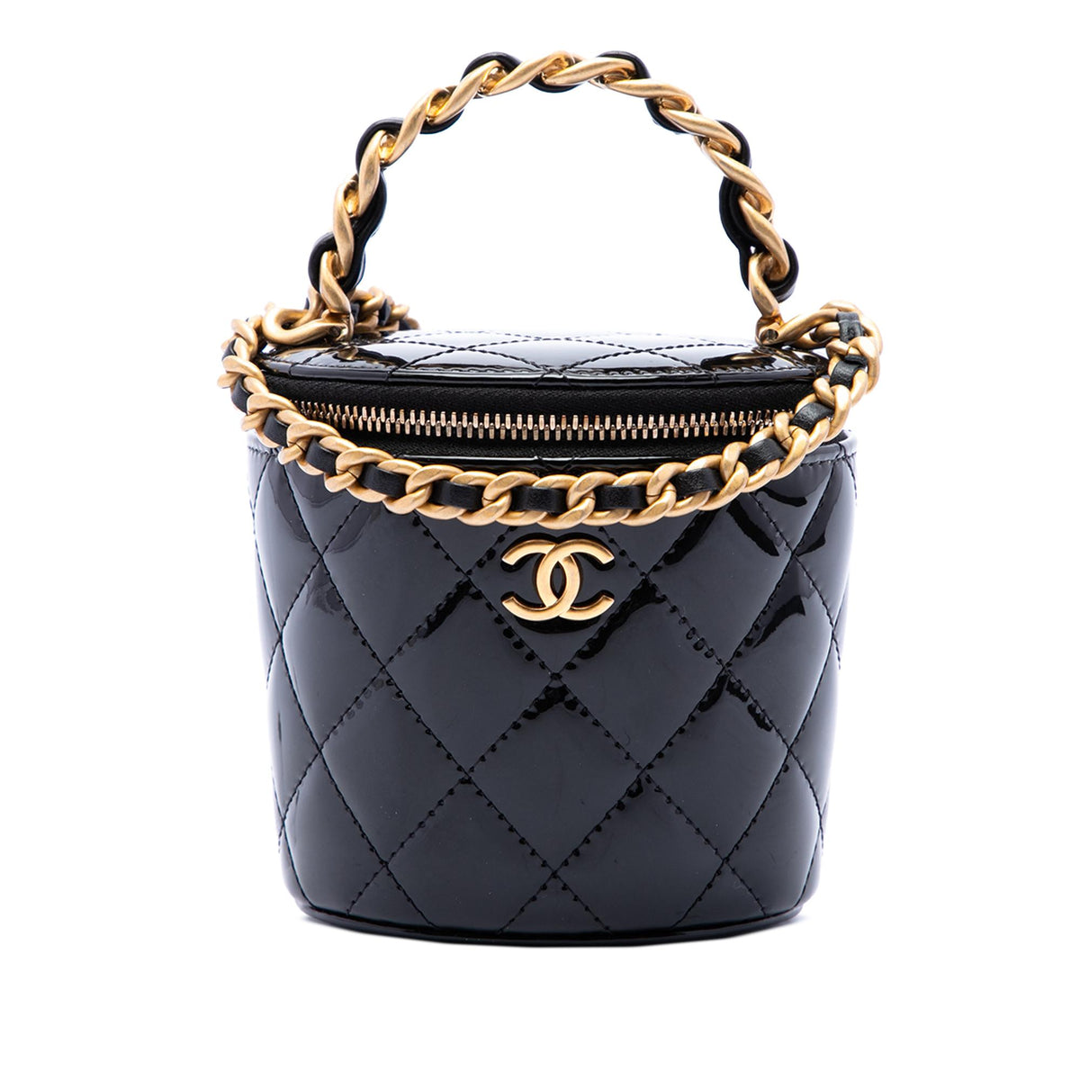 Chanel Quilted Patent Afternoon Tea Top Handle Vanity Case with Chain