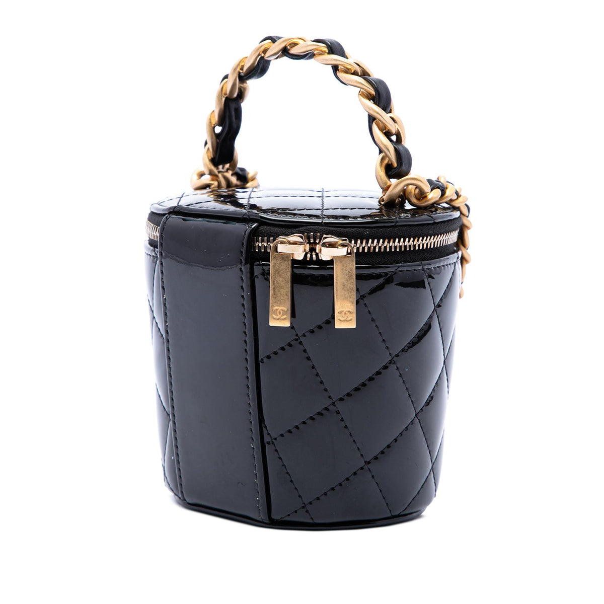 Chanel Quilted Patent Afternoon Tea Top Handle Vanity Case with Chain