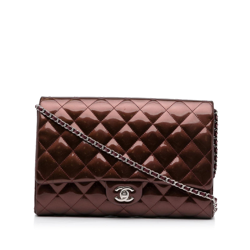 Chanel Quilted Patent Clutch With Chain (SHG-J73nHn)
