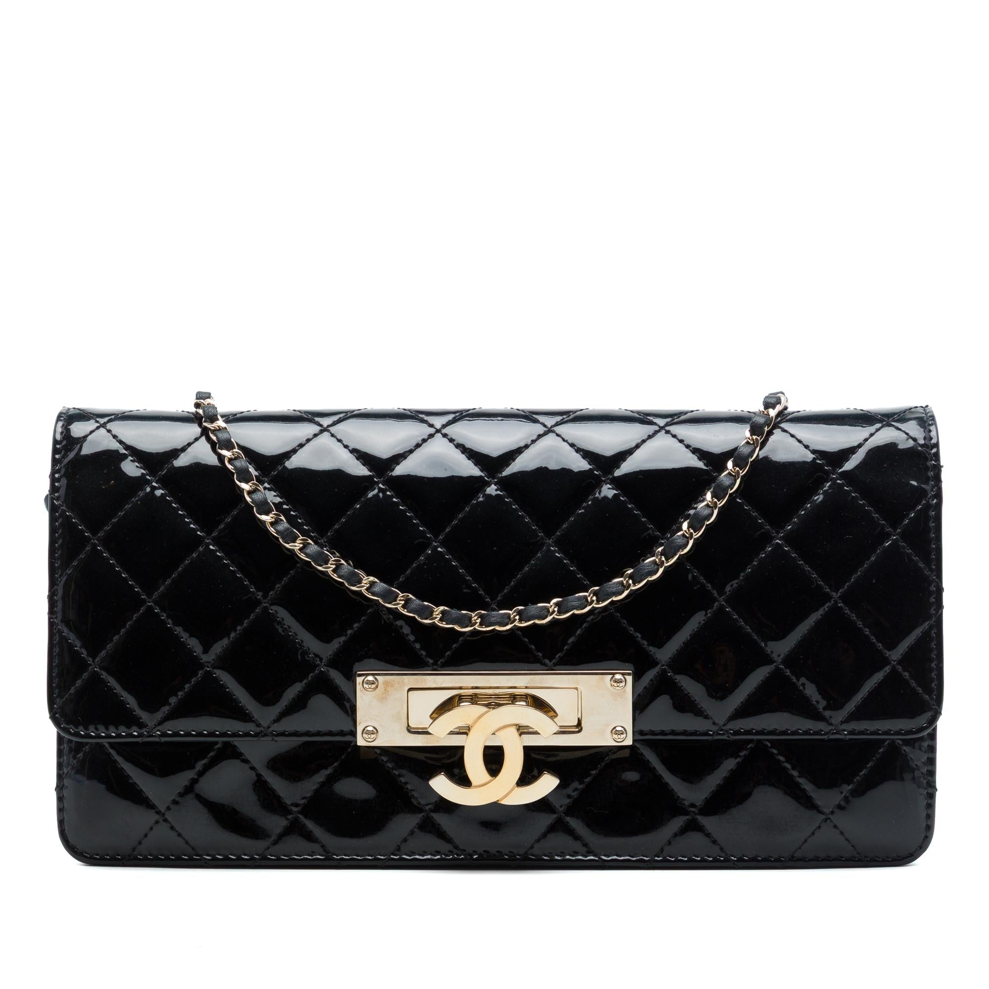 Chanel Quilted Patent Golden Class East West Wallet on Chain