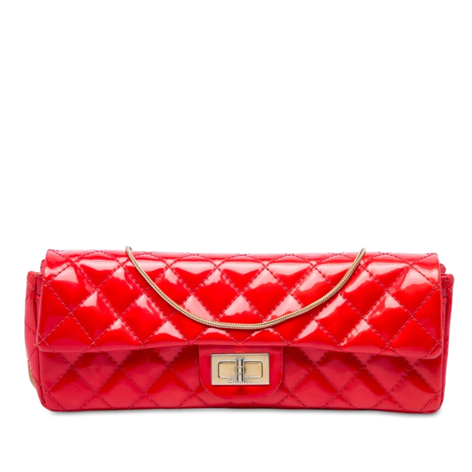 Chanel Quilted Patent Reissue 2.55 East West Flap Clutch with Chain