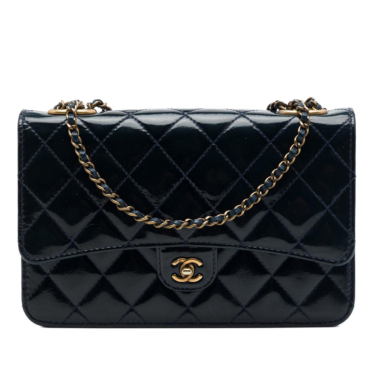 Chanel Quilted Patent and Goatskin CC Eyelet Wallet On Chain