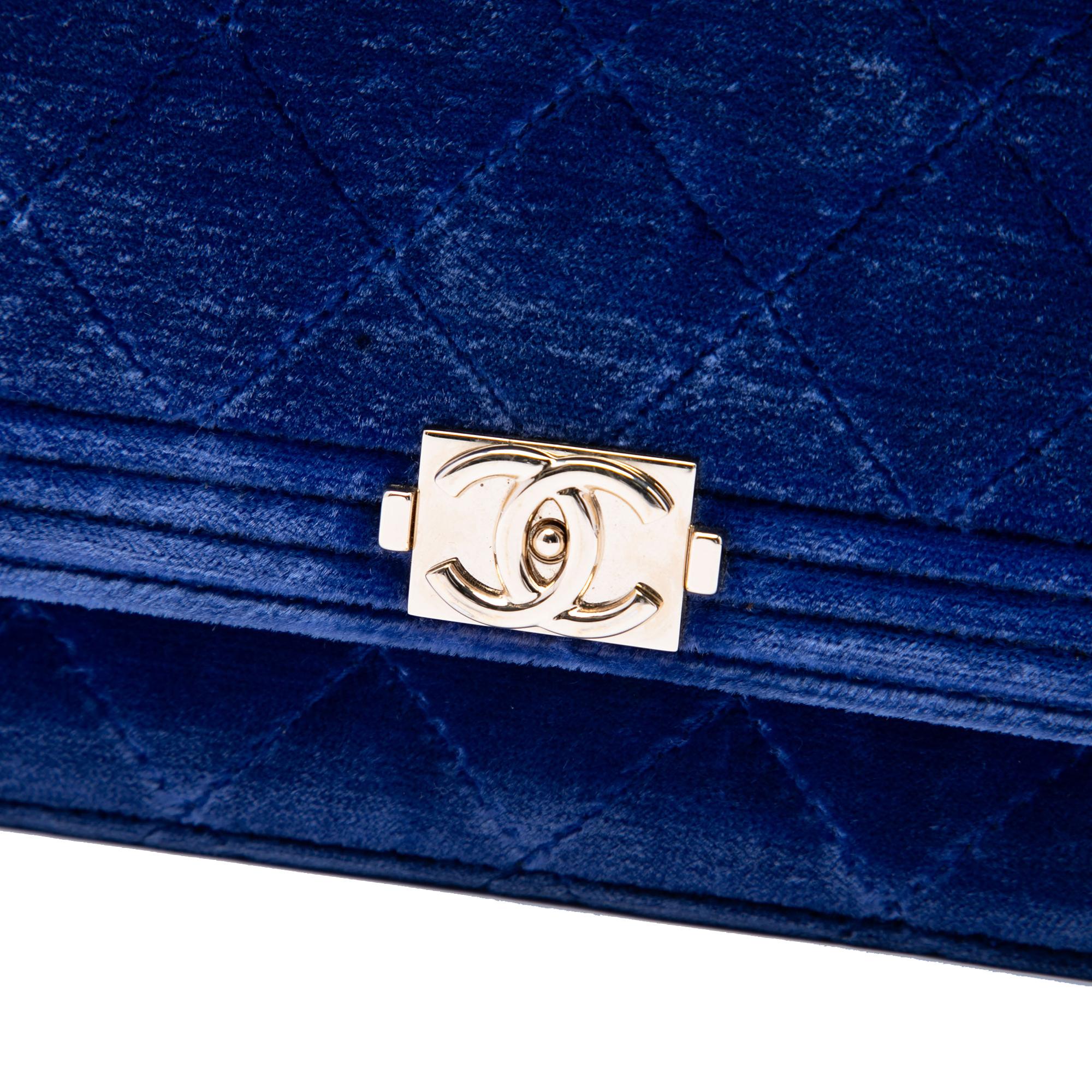 Chanel Quilted Velvet Boy Wallet On Chain