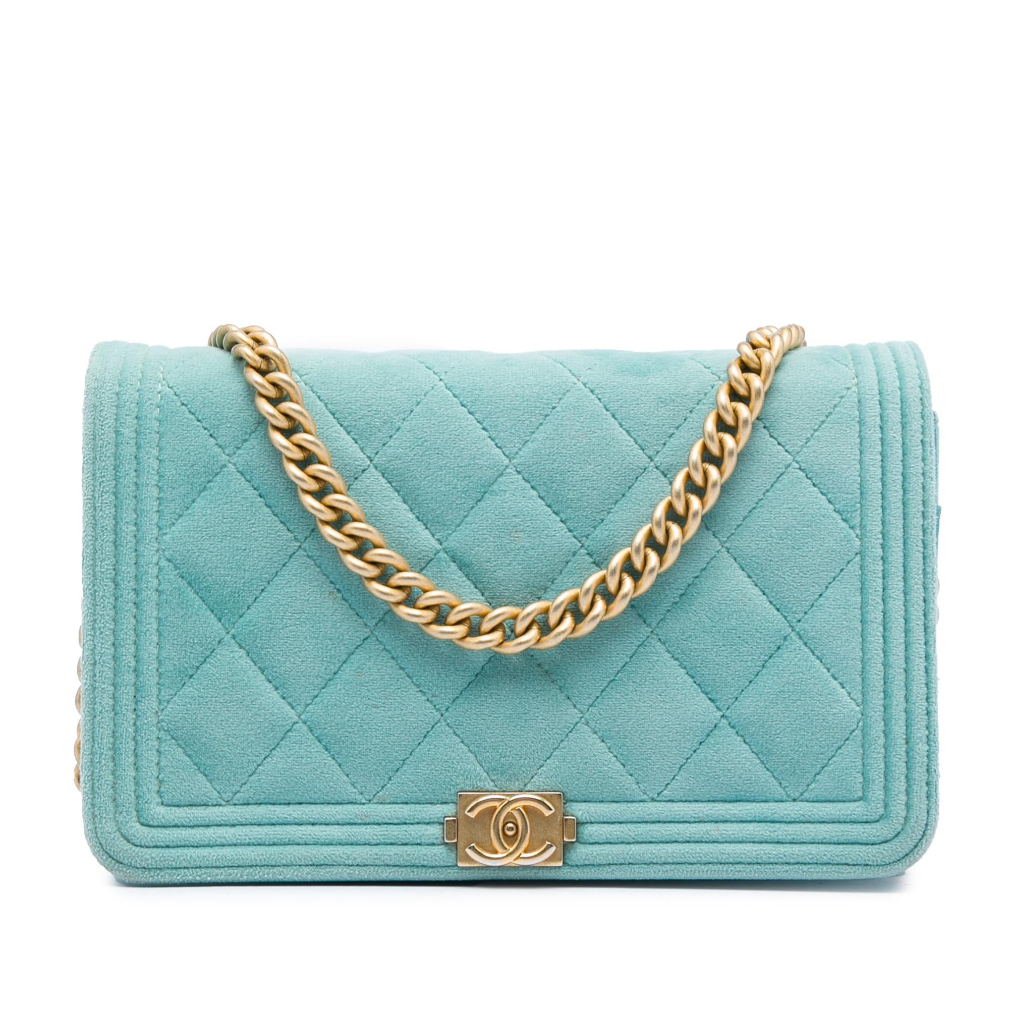 Chanel Quilted Velvet Boy Wallet On Chain