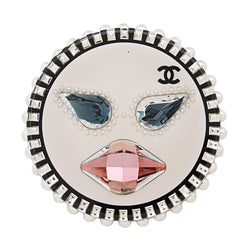 Sold at Auction: Chanel Crystal Pearl Script Brooch