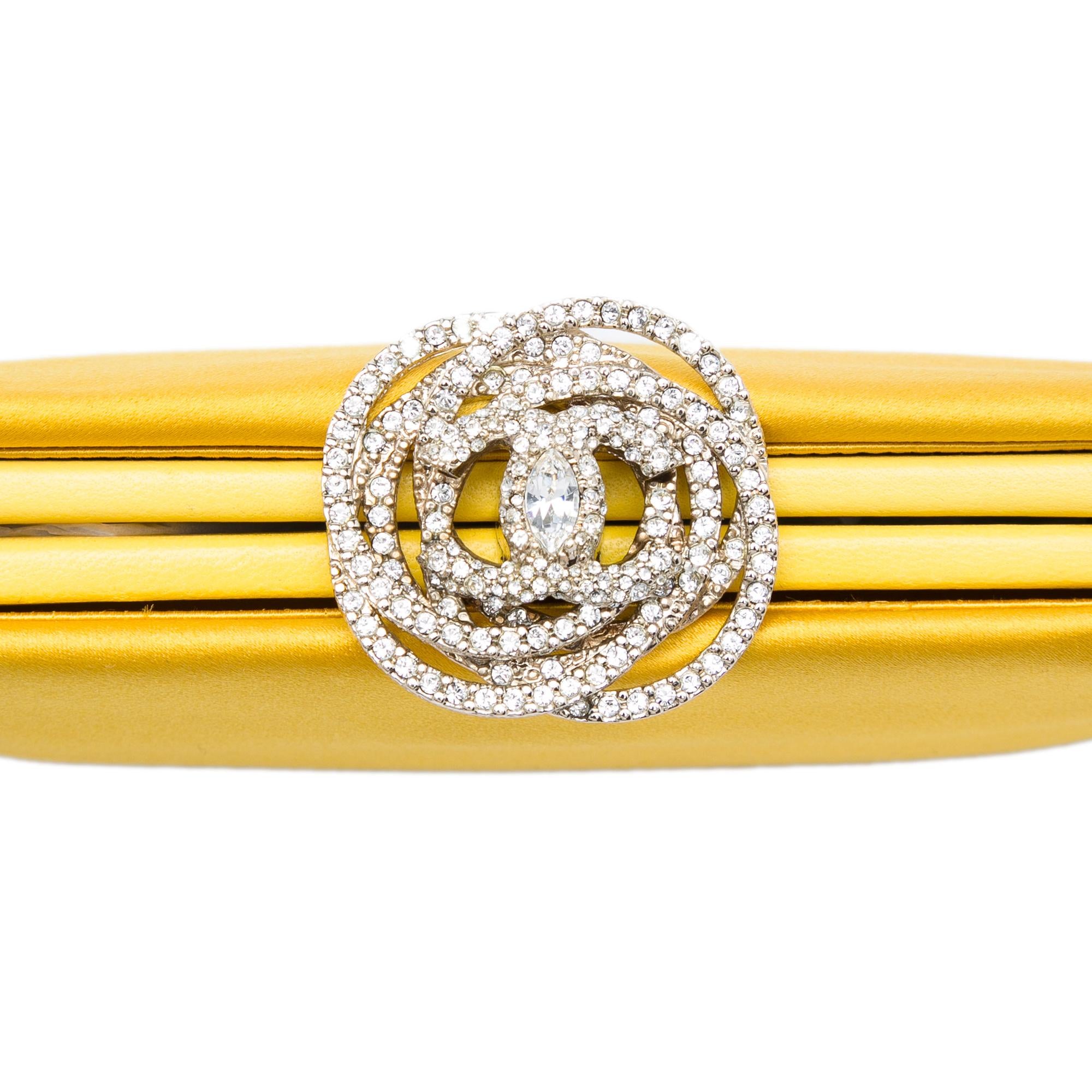 Chanel Satin Crystal Camellia Evening Frame Clutch